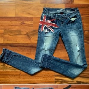Almost Famous Union Jack distressed skinny jeans size 00